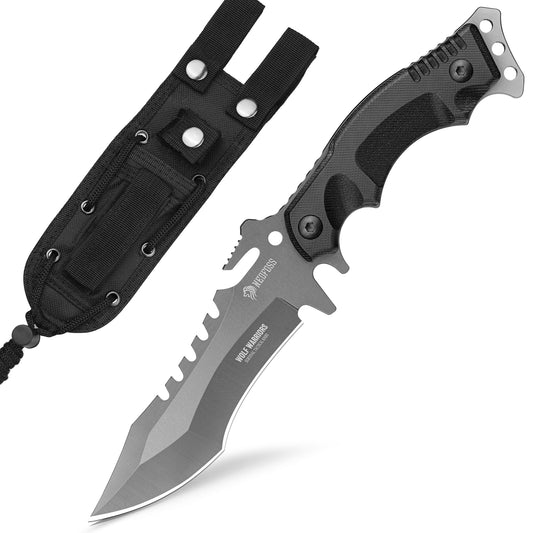 NedFoss WOLF Outdoor Survival Messer, Tactical Gürtelmesser, Überlebensmesser Survival Bushcraft Messer, Premium Qualität, schwarz