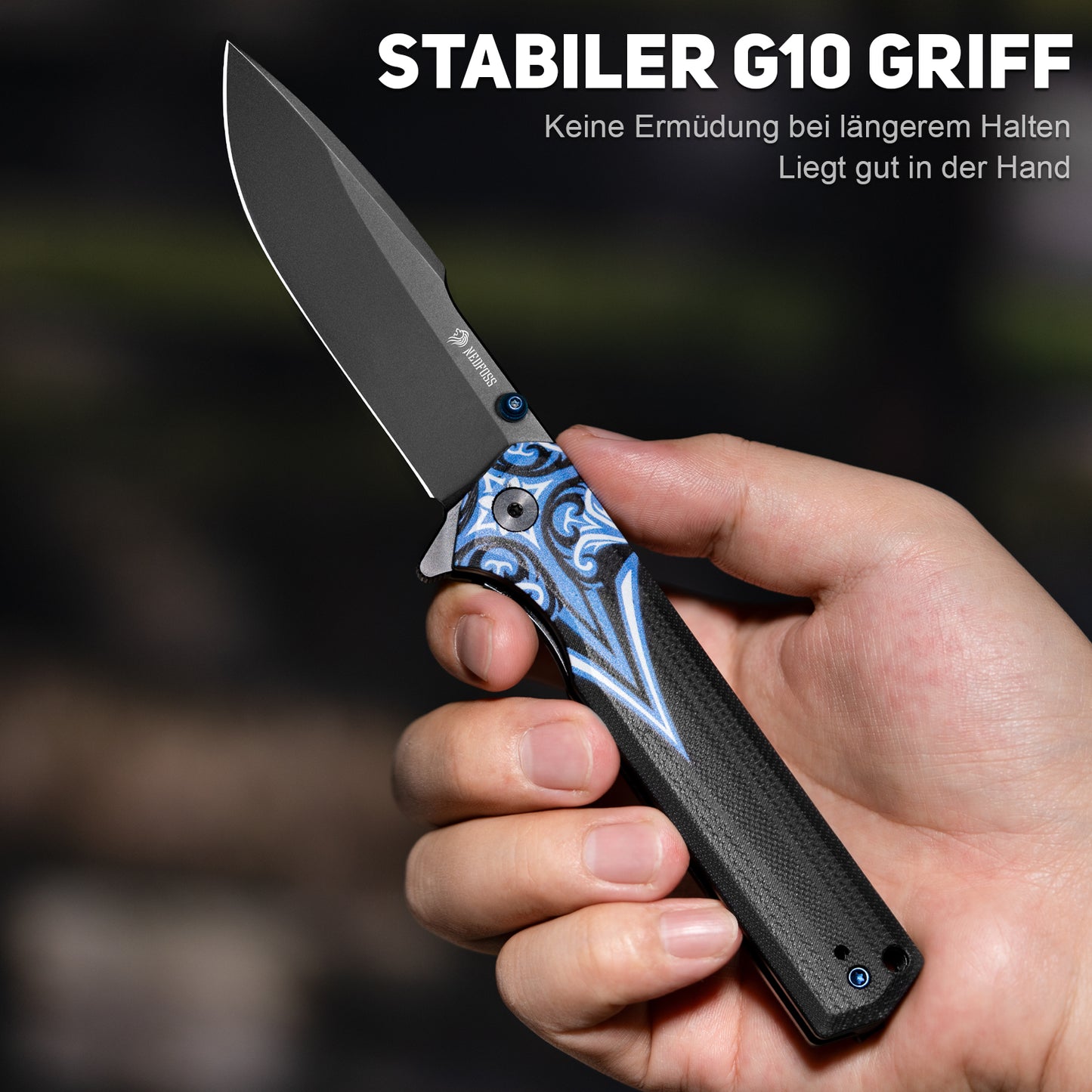 NedFoss BEAST Klappmesser, Klingenlänge 8.7cm aus D2 Stahl Taschenmesser mit G10 Griff, Einhandmesser mit Liner Lock & Kugellager, Outdoor Messer mit Clip, Survival Messer für Sammlung & Geschenk