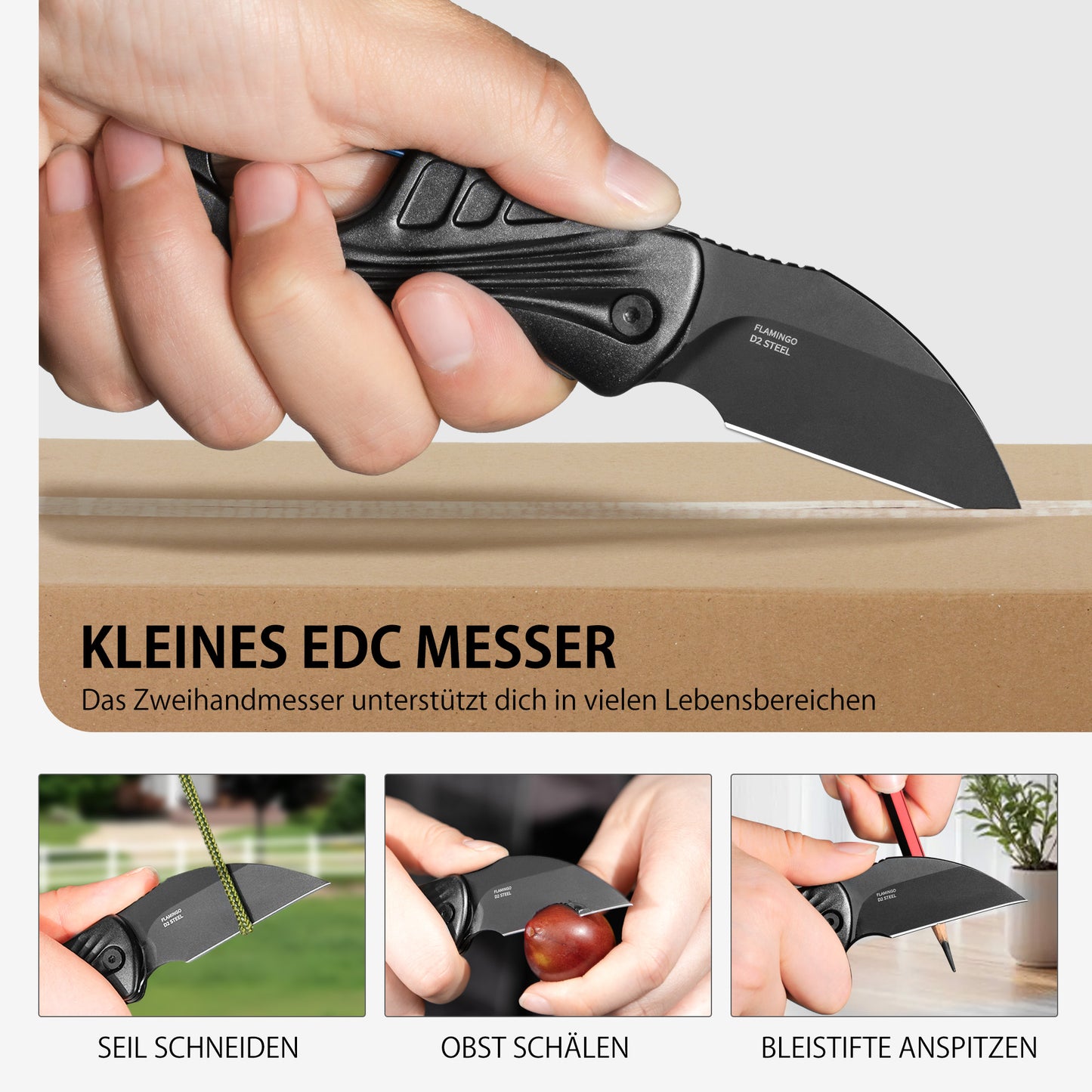 NedFoss FLAMINGO Klappmesser, 6cm D2 Stahl mini Taschenmesser mit Aluminiumgriff & Liner Lock, Schlüsselanhänger Messer mit Karabiner, EDC Messer für Alltag, Sammlung & Geschenk