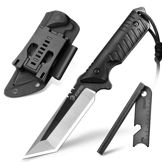 NEDFOSS DRAGON Tanto Outdoor Messer mit Kydex Holster, 10,4cm Full Tang EDC Survival Messer mit G10 Griff, feststehende Messer, Camping Gürtelmesser, Bushcraft Messer