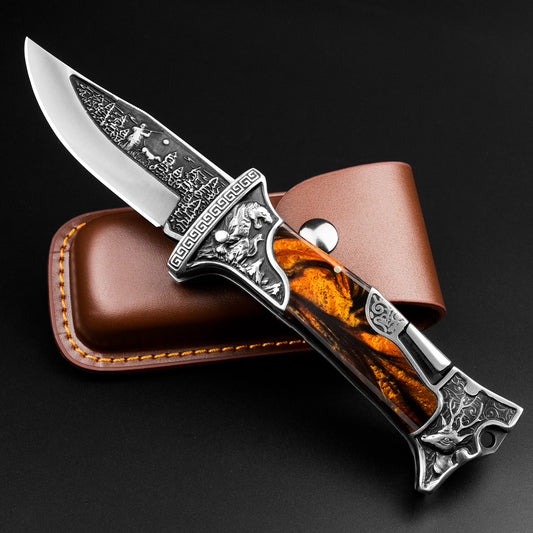 Nedfoss TIGER ROAR Zweihand- Klappmesser, TIGER  ROAR Taschenmesser mit Gürtelclip, EDC Messer mit Back Lock, Outdoormesser& Jagd klappmesser in schönes Design, scharf