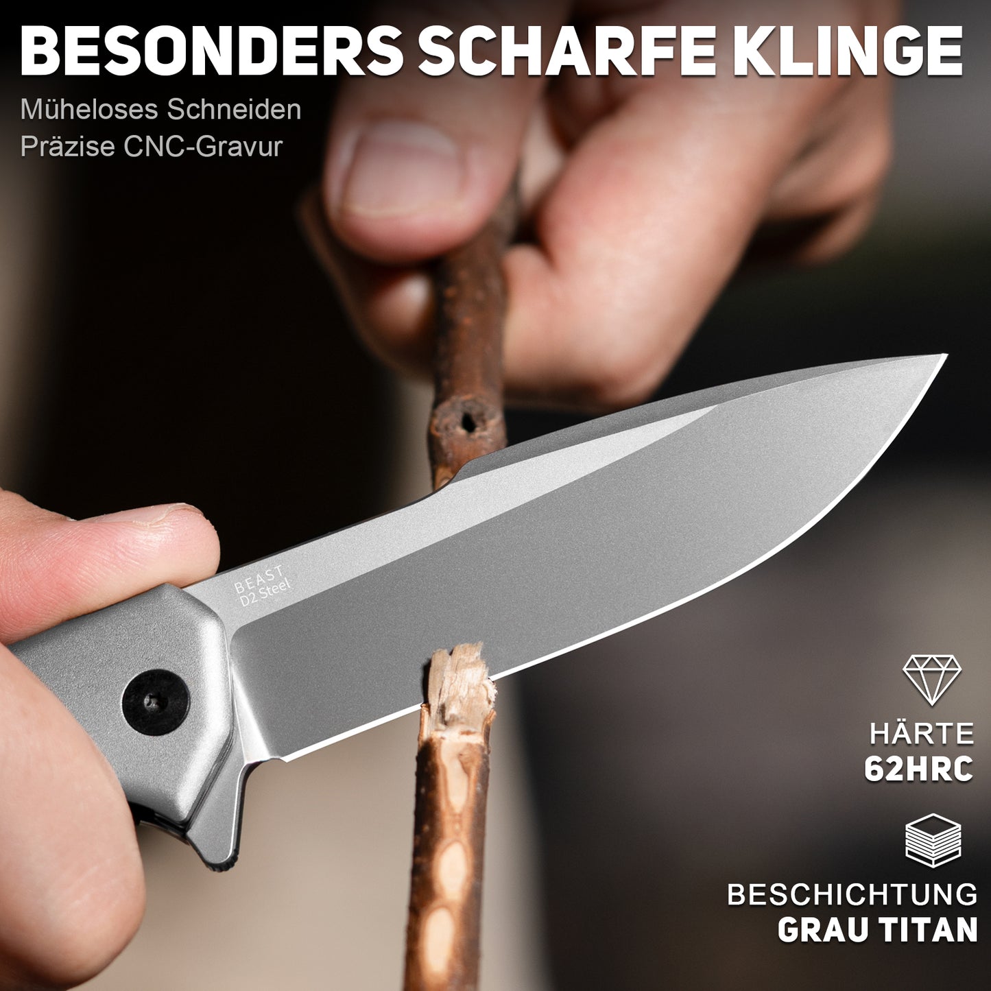 NedFoss BEAST Klappmesser, Klingenlänge 8.7cm aus D2 Stahl Taschenmesser mit G10 Griff, Einhandmesser mit Liner Lock & Kugellager, Outdoor Messer mit Clip, Survival Messer für Sammlung & Geschenk