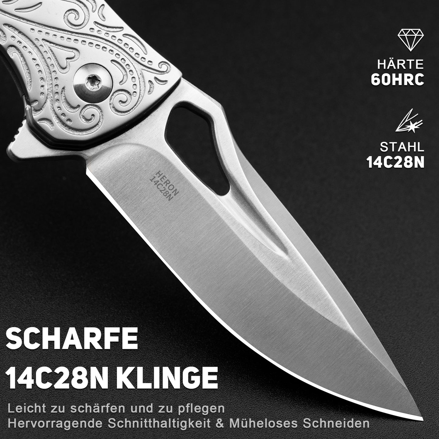NedFoss HERON Klappmesser, 7cm 14C28N Sthal Einhandmesser mit Holzgriff, Scharfes Taschenmesser mit Liner Lock & Kugellager, Outdoor Messer mit Glip, Survival Messer in Geschenk-Box für Sammlung