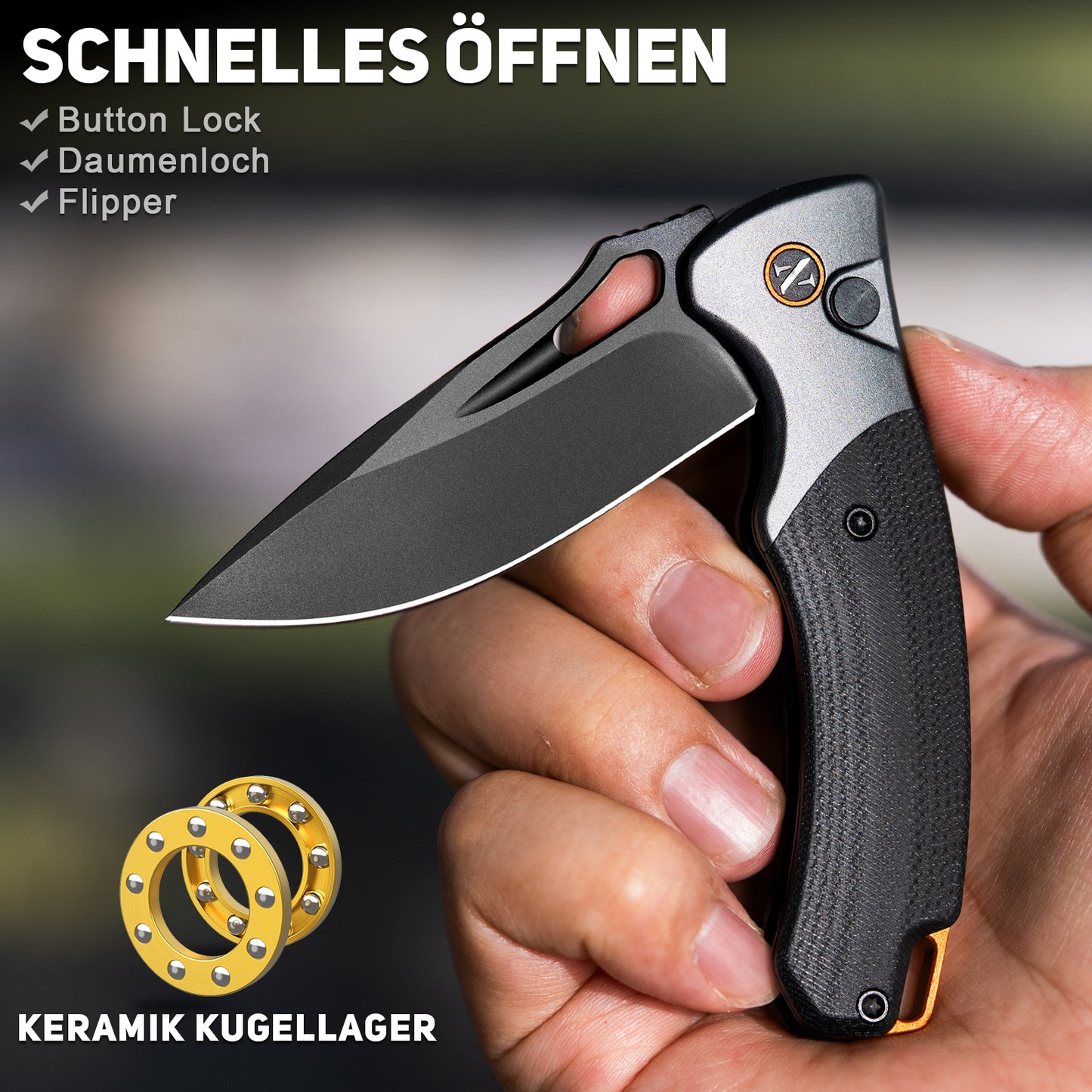 NedFoss HERON Klappmesser, VG10 Stahl Taschenmesser mit Button-Lock, Einhandmesser mit G10 Griff, Outdoor Messer mit Gürtelclip, Survival Messer für den Alltag, Sammlung & Geschenk