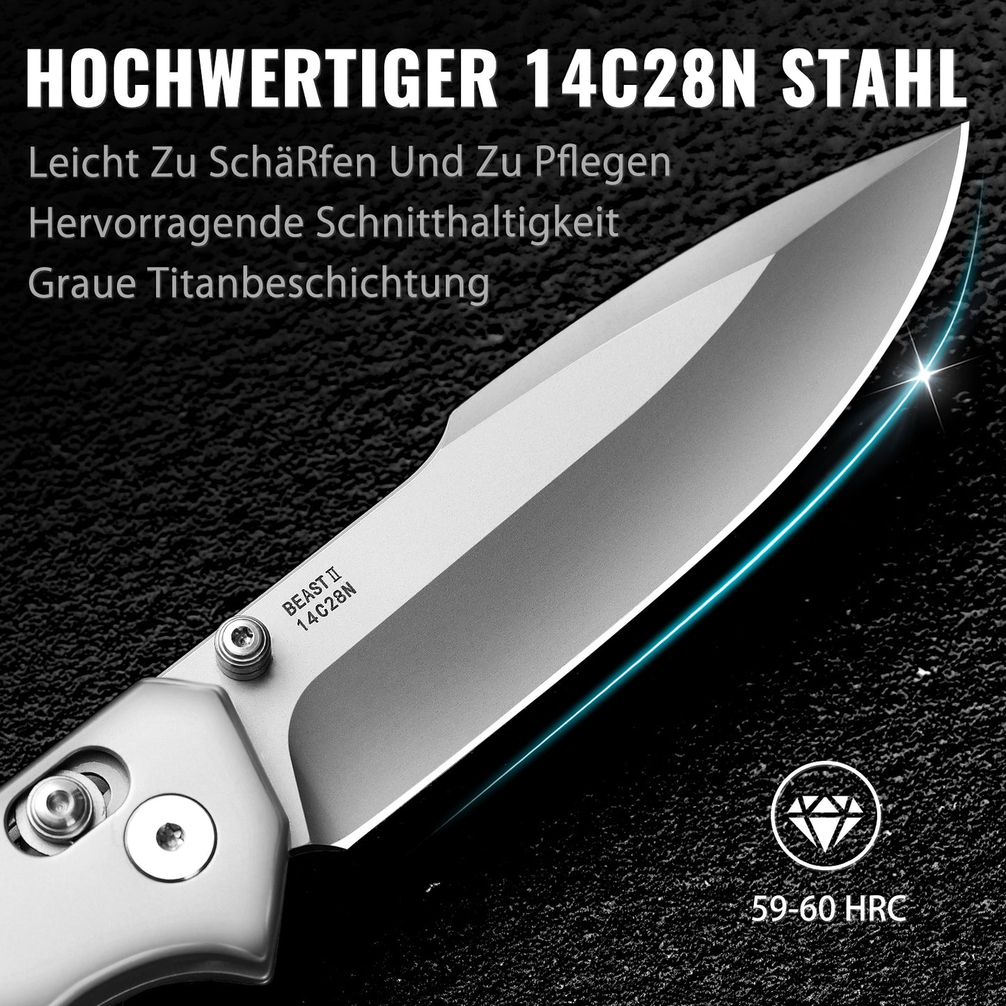 NedFoss BEAST III Klappmesser, 8.5CM 14C28N Stahl Taschenmesser mit Axis-Lock, Einhandmesser mit G10 Griff, Outdoor Messer mit Gürtelclip, Survival Messer für den Alltag, Sammlung & Geschenk