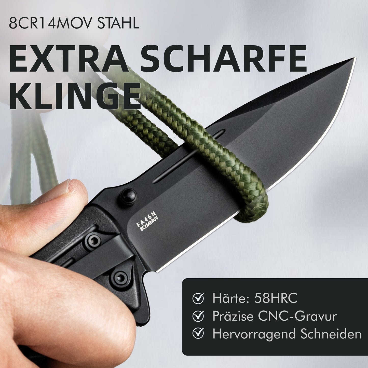 NedFoss FA46N Taschenmesser, Rettungsmesser mit Gurtschneider & Glasbrecher, Klappmesser mit Gürtelclip, Einhandmesser für Auto, Survival überlebensmesser für Unfallsituationen, Rescue messer
