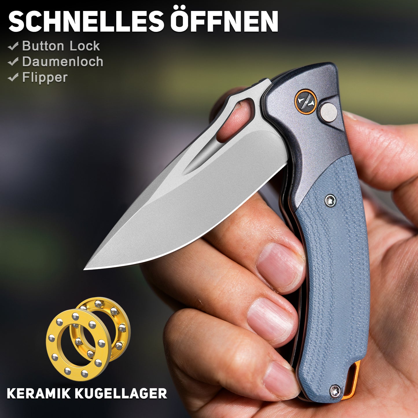 NedFoss HERON Klappmesser, VG10 Stahl Taschenmesser mit Button-Lock, Einhandmesser mit G10 Griff, Outdoor Messer mit Gürtelclip, Survival Messer für den Alltag, Sammlung & Geschenk