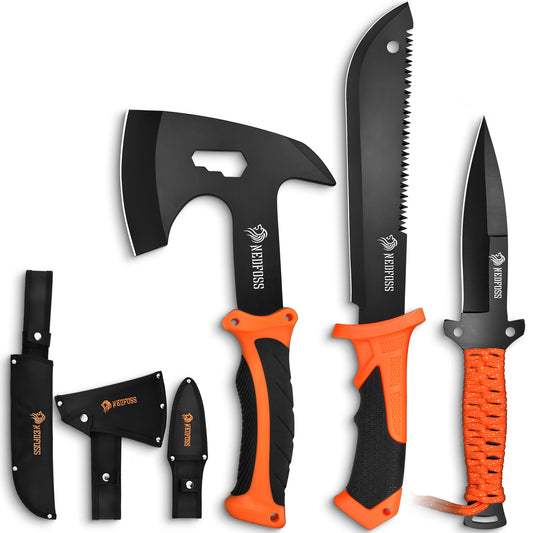 NedFoss JUNGLE AXES SET 3er Survival Outdoor Messer Set,  Camping Messer Set inkl. Camping Axt & Outdoor Messer & Gürtelmesser