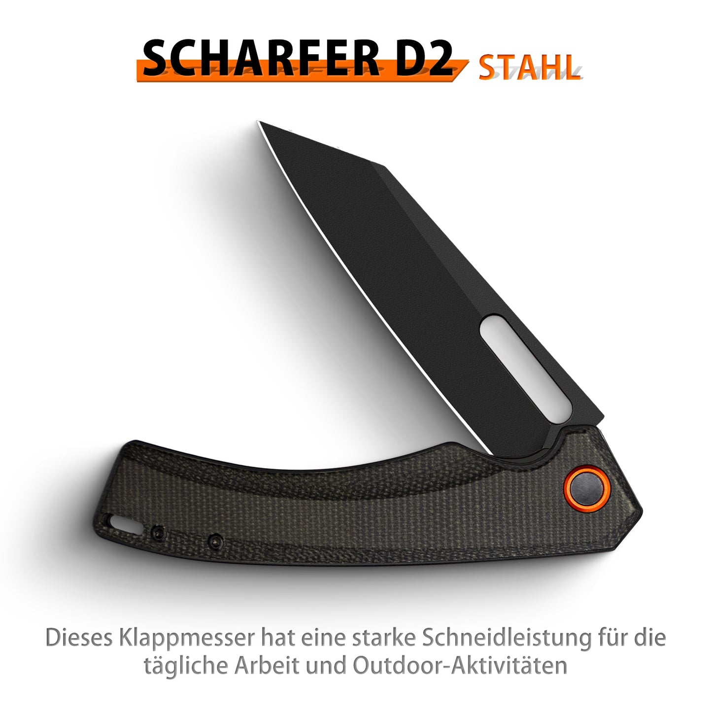 NedFoss BLACK MAMBA Klappmesser, Tanto Taschenmesser aus 9cm D2 Stahl und Micarta Griff, Einhandmesser mit tiefer Gürtelclip