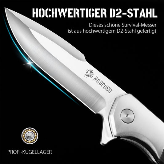 NedFoss BEAST Klappmesser, 10cm D2 Stahl Klinge, großes Taschenmesser, G10 Handle, Scharfes Einhandmesser mit Scheide