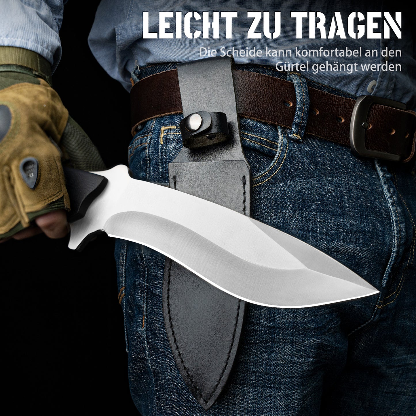 NedFoss BIG DOG Kukri Outdoor Messer mit Echtleder-Etui, Survial Jagdmesser aus einem stück Stahl gefertigt, Fahrtenmesser & Überlebensmesser mit Rutschfester G10 Griff, Schwarz