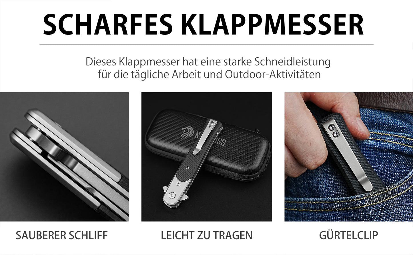 Nedfoss MERMAID Taschenmesser, 9.8cm D2 Stahl Klappmesser mit G10-Griff, Einhandmesser mit Gürtelclip, Vatertagsgeschenk