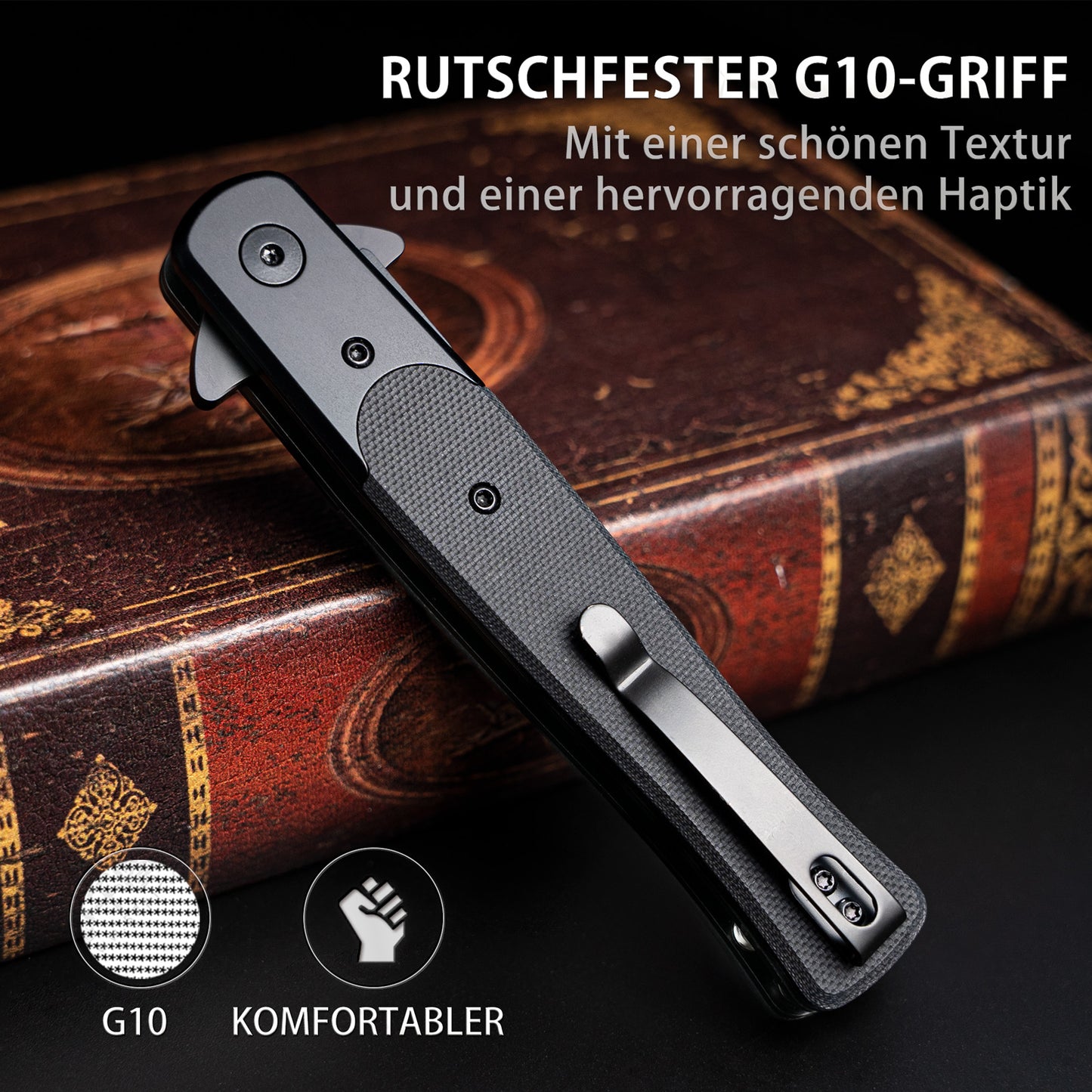 Nedfoss MERMAID Taschenmesser, 9.8cm D2 Stahl Klappmesser mit G10-Griff, Einhandmesser mit Gürtelclip, Vatertagsgeschenk