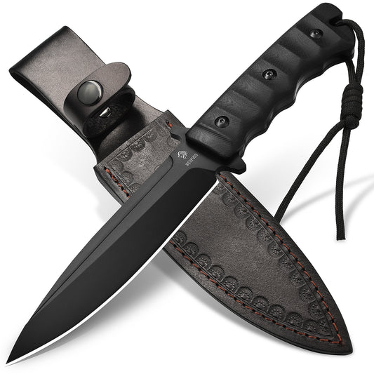 NedFoss BLACK PHOENIX Outdoor Messer, 15cm Klinge Full Tang Survival Messer mit G10 Griff, Jagdmesser mit Holster