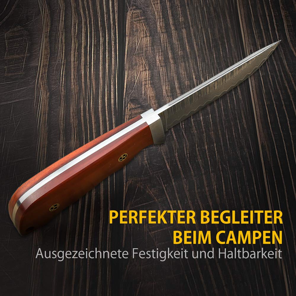 Nedfoss HUNTING KNIFE Damast Jagdmesser, andgefertigtes Damast-Jagdmesser mit schönem Muster, Gürtelmesser mit Scheide, scharfe Outdoor-Messer für die Jagd, Camping und Sammeln