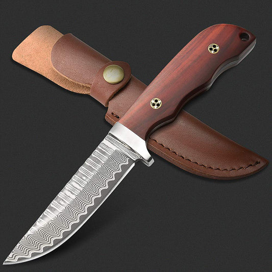 Nedfoss HUNTING KNIFE Damast Jagdmesser, andgefertigtes Damast-Jagdmesser mit schönem Muster, Gürtelmesser mit Scheide, scharfe Outdoor-Messer für die Jagd, Camping und Sammeln