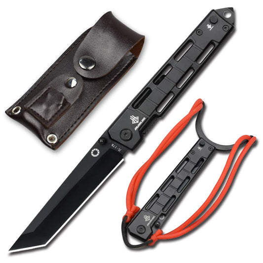 NedFoss  DG-BK Tanto Klappmesser Einhandmesser mit Schleuder Outdoor Messer EDC Messer Folder, 8,5 cm Klingenlänge (Schwarz)